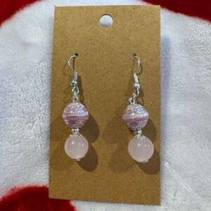 Handcrafted Pink & Silver Vintage Glass & Metal Bead Earrings